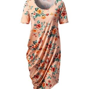 Doublju Peach Floral Side-Drape Dress 1X